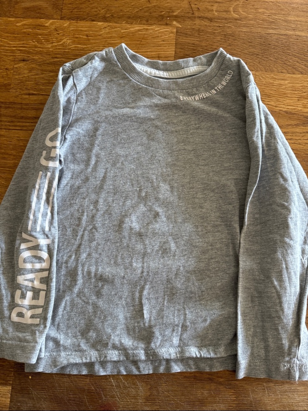 Kids Grey Long-Sleeve Tee with 'READY' Sleeve Graphic - Everyday Essential